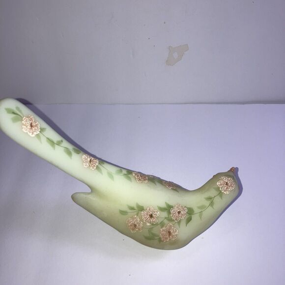 Fenton Pink Blossom Satin Custard Happiness Bird ~ Hand painted  Signed - Picture 2 of 6